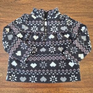Childrens Place Girls Black Heart Fair Isle Fleece Sweater Size 2T
